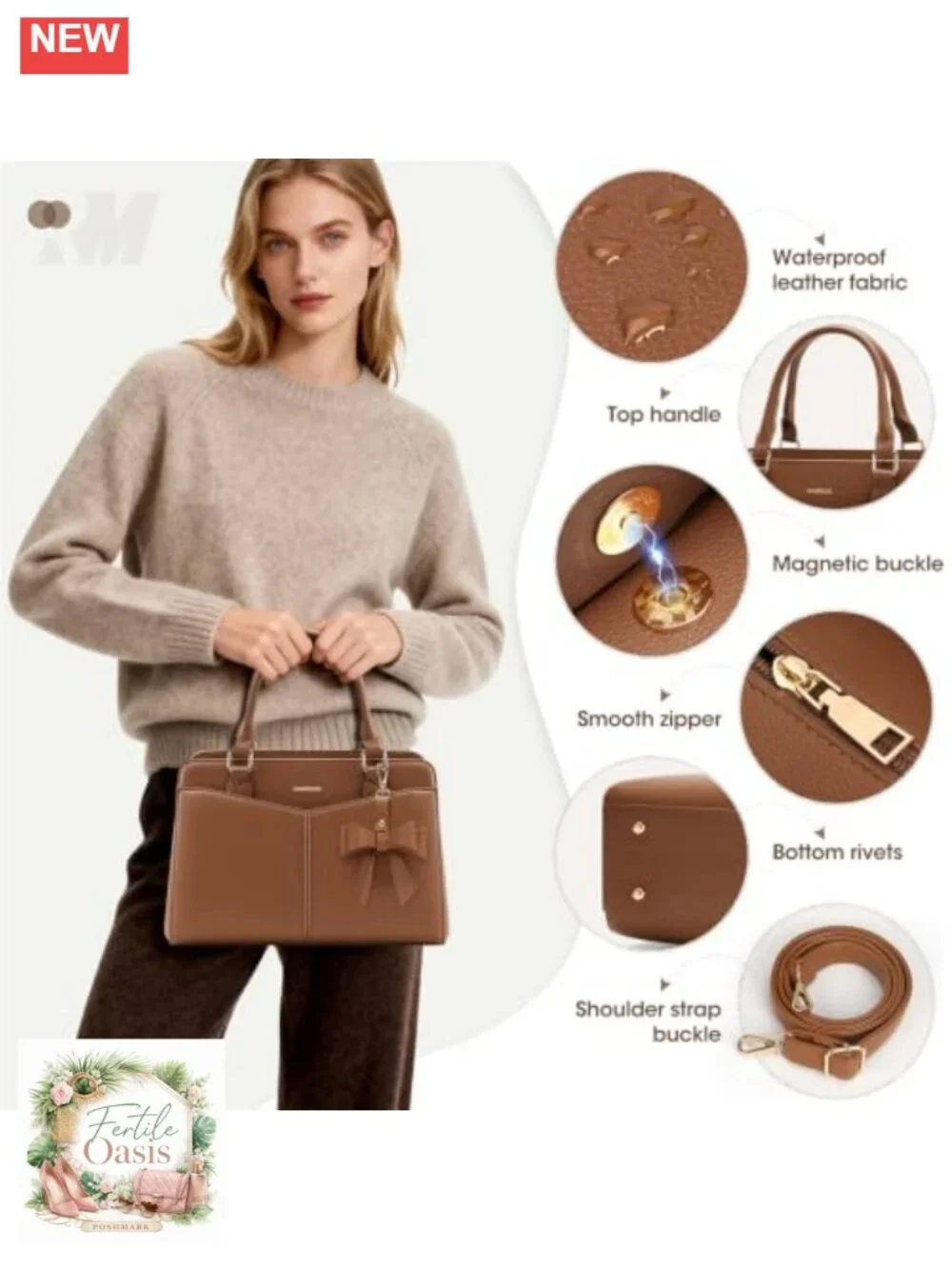PU Leather Satchel Purse Women Structured Work Handbag Fits iPad Top Handle